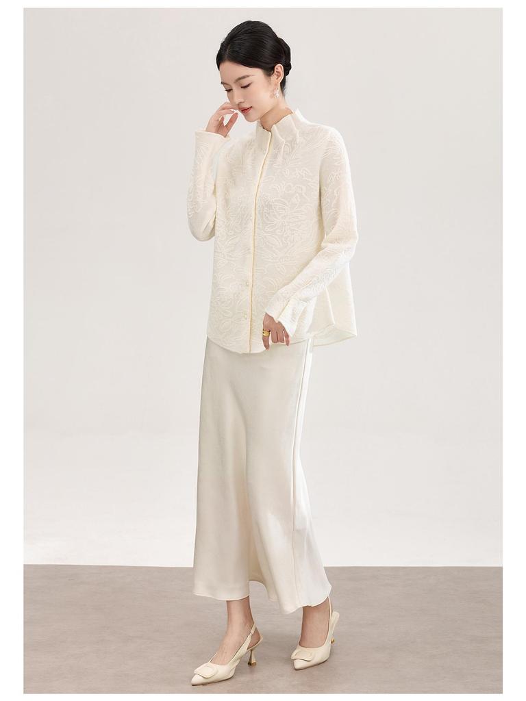 3D Interwoven Wool Jacquard Ruffle Flare Sleeve Knit Top