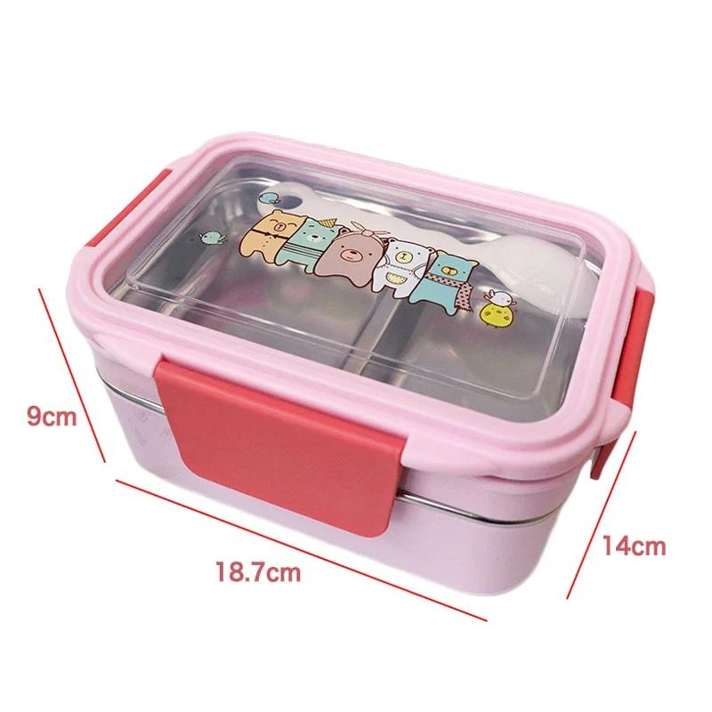 Portable Stainless Steel Double Layer Food Container for Kids Cartoon Lunch Box for Kids Picnic School Bento Box