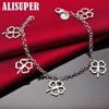 925 Sterling Silber Fünf Glücksklee Blumen Anhänger Armband Schmuck