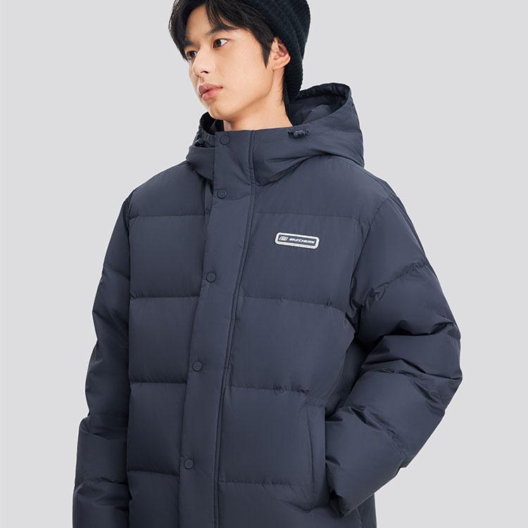 Skechers Windproof Waterproof Oil-Resistant Teflon Three-Proof Warm Duck Down Hooded Jacket Unisex Jacket Odyssey-Gray L324U154-026R