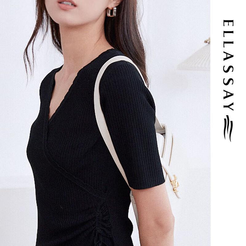 ELLASSAY Women's V-Neck Knit Short Sleeve Top