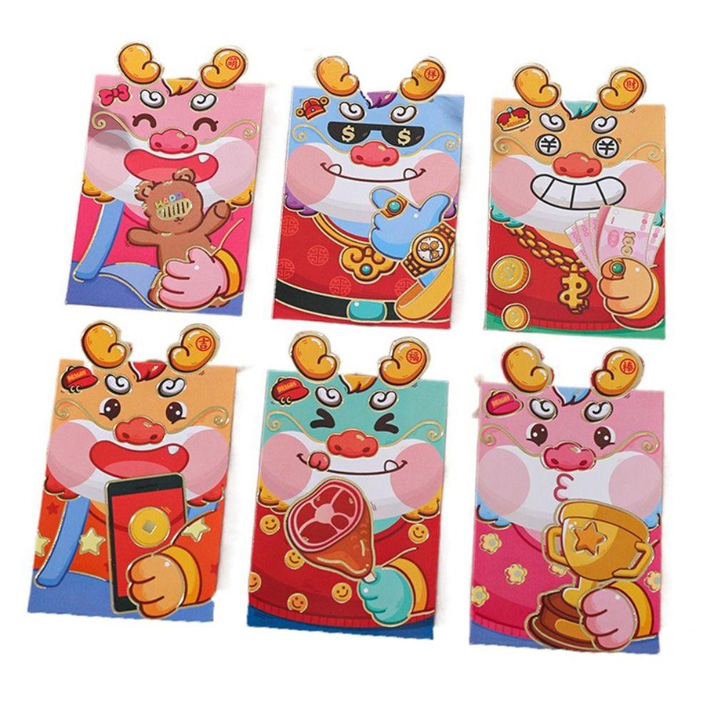 6Pcs/set Cute Dragon Red Packet Cartoon Cartoon Red Bags 3D Print Red Envelope  Celebration Party