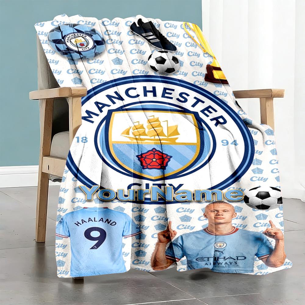 Manchester City Personalized Text Blanket Lightweight Personalized Blanket Durable Comfort Suitable for Couch Office Chair Livingroom Chair