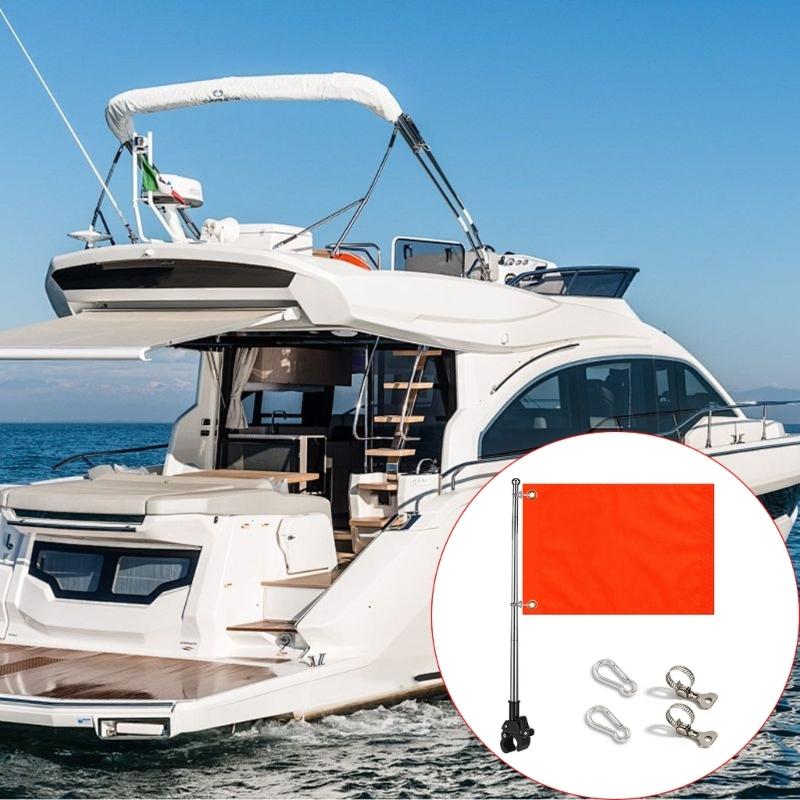 Marine Flag Staff Assembly Metal Grip Mounted Staff with Twin Flag Clips, 1.6 m Hardware for Boat and Yard Display