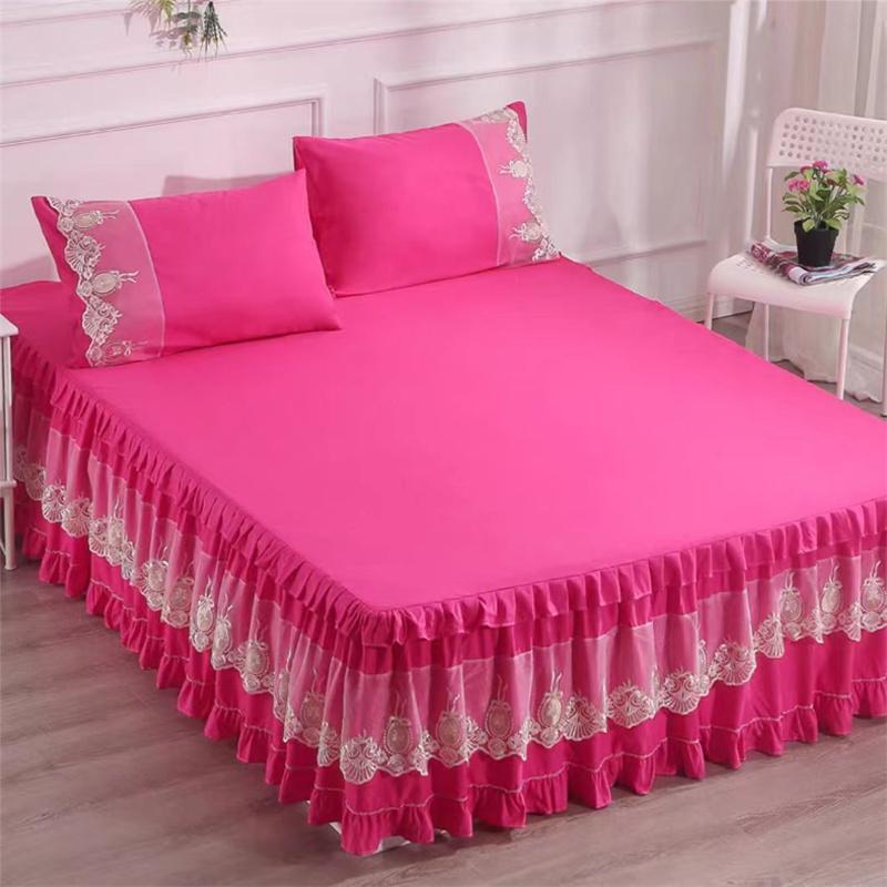 45cm Skirt Style Bedspread Ruffle Lace Exquisite Embroidery Bed Skirt Anti Slip Princess Bed Cover 1.5/1.8/2 M Bed Dust Cover