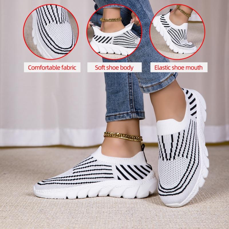 Ladies Knitted Walking Shoes Breathable Mesh Women's Flats Jogging Casual Sports Shoes Lightweight Slip-on Loafers