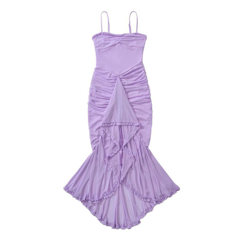 

Kaslead New Arrival Women s Clothing Fashion Style Fashion Minimalist Silm Irregular Spaghetti-Strap Dress Violet L