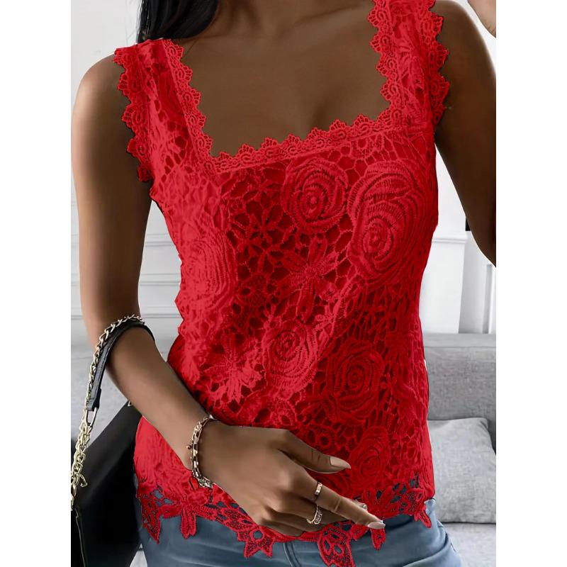 Summer Women's Vest Square Neck Lace Sleeveless Tank Top