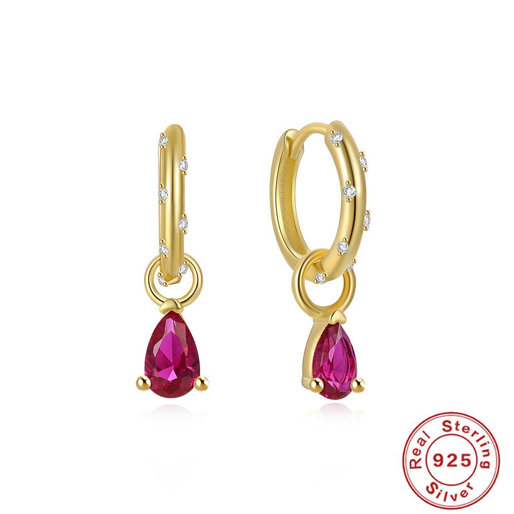 S925 Sterling Silver Color Diamond Set 5A Zircon Hoop Round Triangle Water Drop Pendant Earrings Earrings Earrings