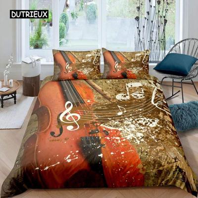 Geige Bettbezug Klassisches Musik Thema Bettwäscheset Batik Gitarre Bettdeckenbezug für Teenager Erwachsene Mikrofaser King Quiltbezug