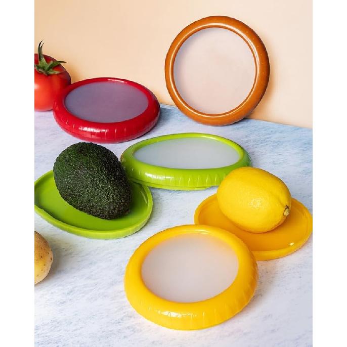Onion Storage and Avocado Saver, 4pcs Silicone Fruit Storage Box, Multifunctional Fruit and Veggie Savers Containers Perfect for Lemons, Cheese,