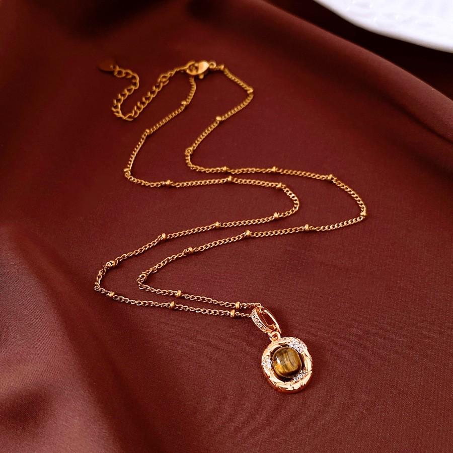 Sun & Stone Pendant Necklace - Titanium & Stainless Steel Clavicle Chain Jewelry