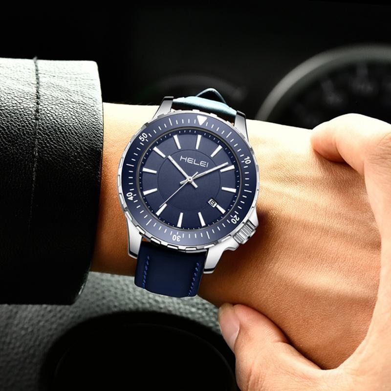 HELEI Mode Sport Quarz Uhr Datum Magnetisches Silikon Leuchtarmband Herren Leder Armbanduhr