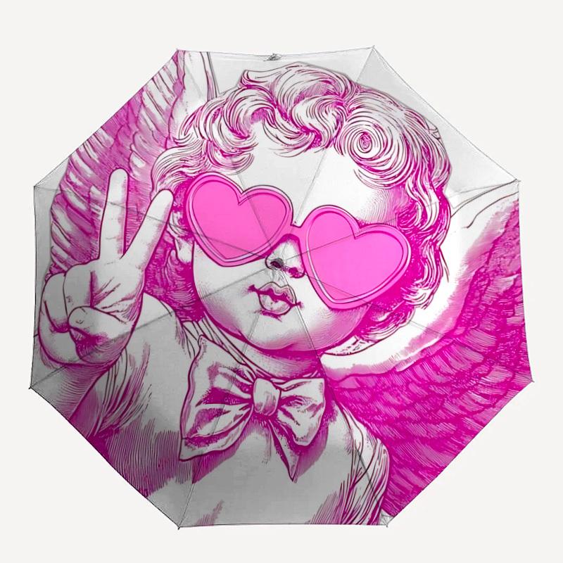 

1pc Angel Wings Automatic Folding Umbrella with 8-Rib Windproof Design, Portable Foldable Sunshade Umbrella For Halloween 072