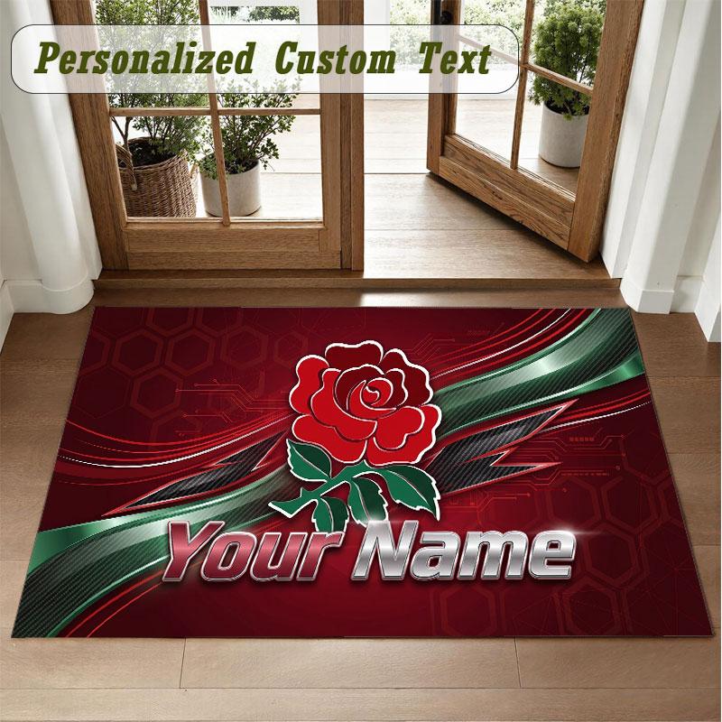Crystal Velvet Square Rug Custom NameEngland Rugby Pattern Non Slip Home Floor Decor Rug