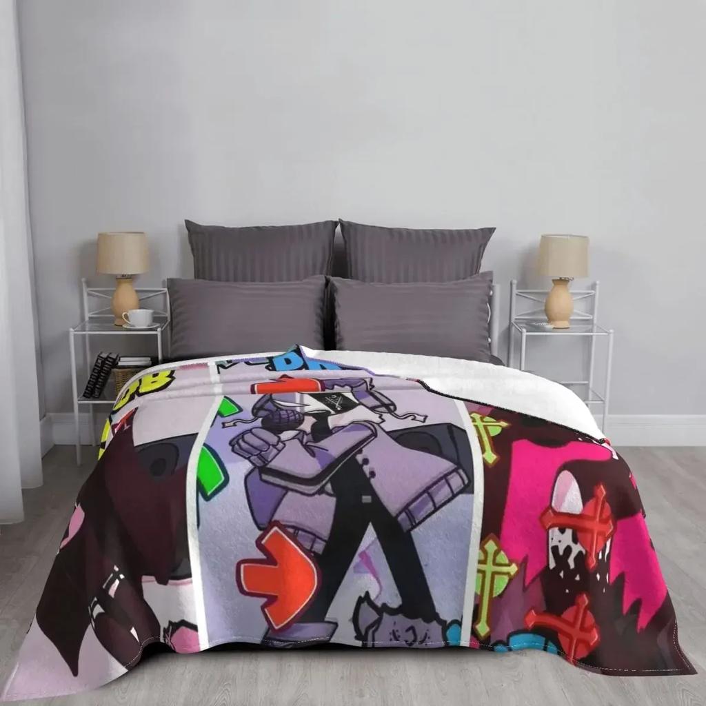 Cartoon Friday Night Funkin Collage Blankets Velvet Printed Portable Ultra-Soft Throw Blankets for Bedding Outdoor Bedspreads
