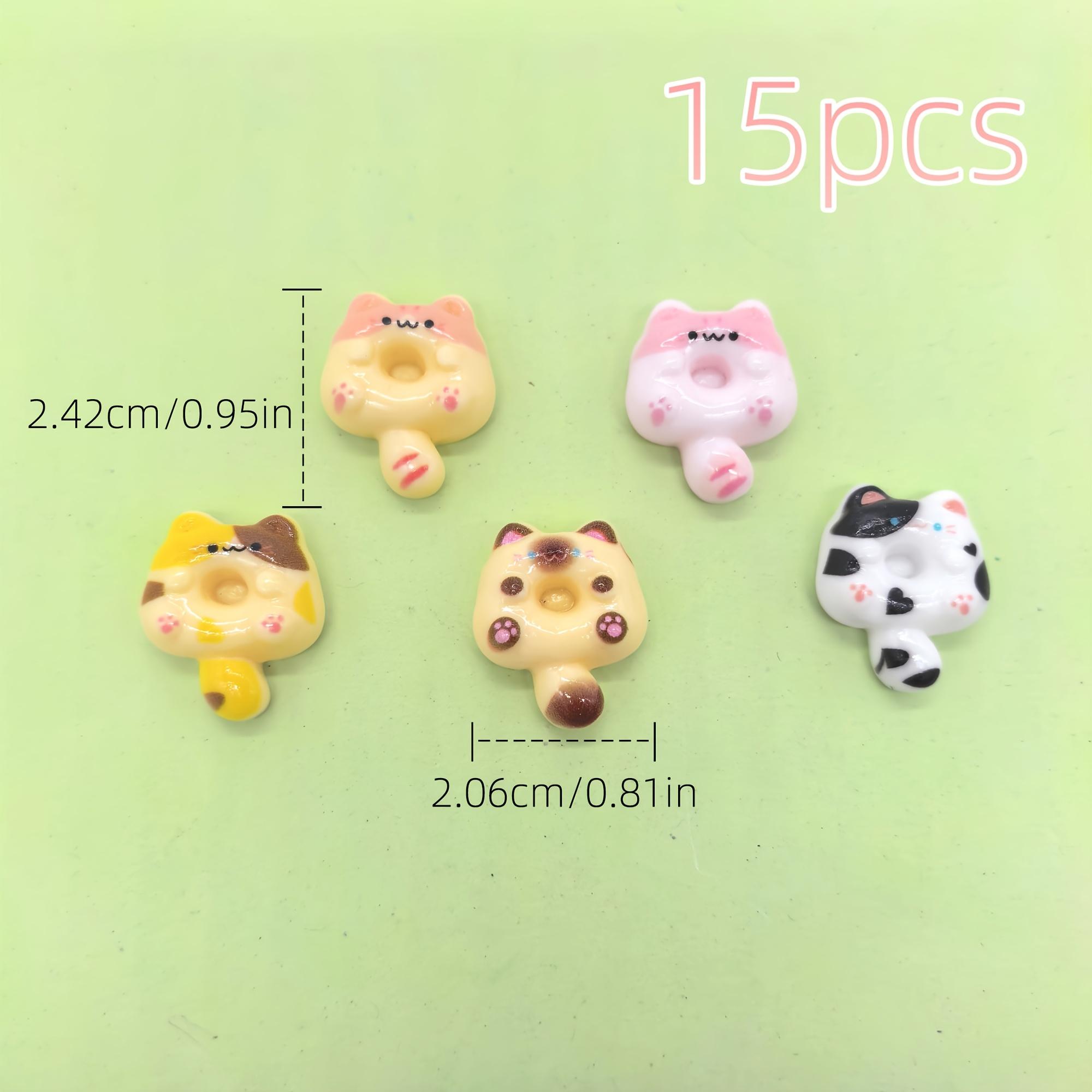 15 pieces of cute Japanese and Korean style cat beads - resin big eyed small tailed cat and big tailed cat accessories, multi-co