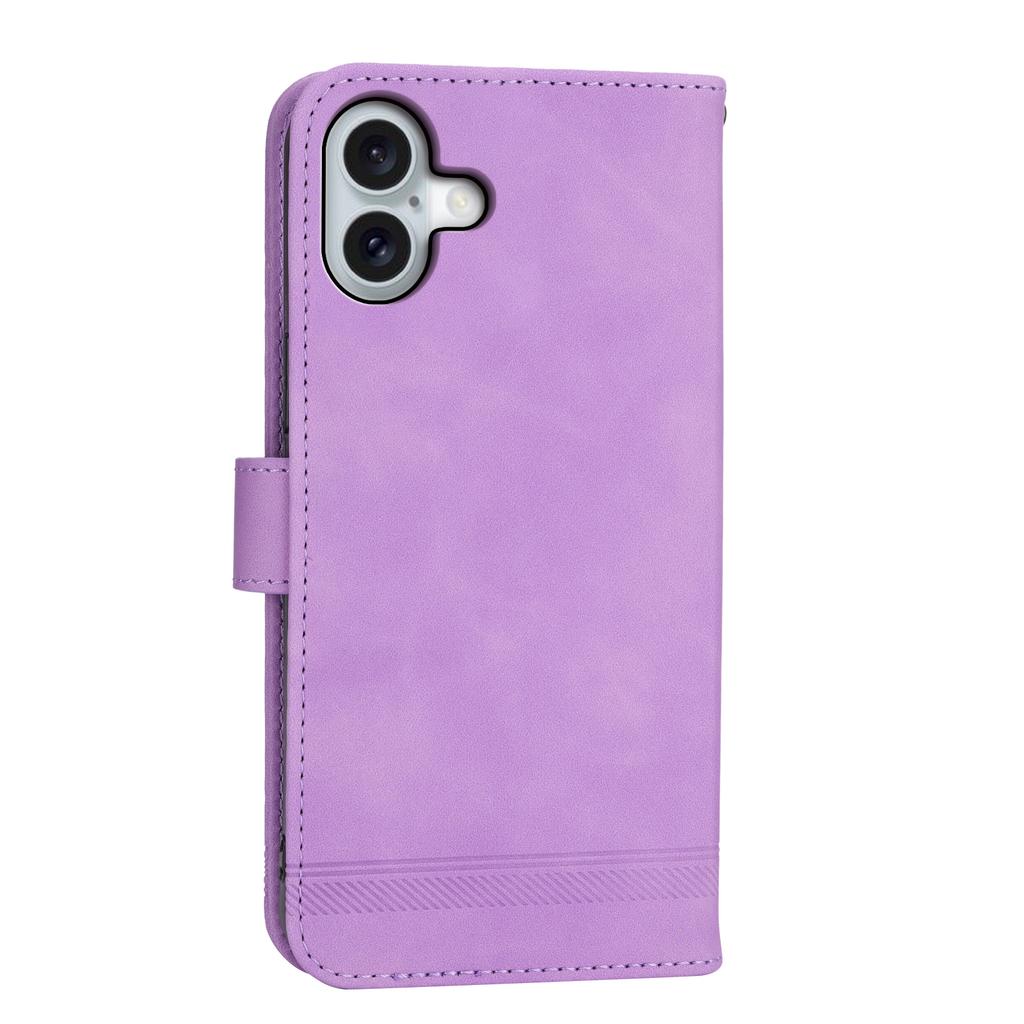 DIERFENG DF-03 For iPhone 16 Plus Wallet Case Lines Imprinted Leather Phone Cover