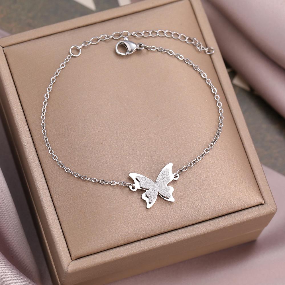Stainless Steel Bracelets Vintage Elegant Butterfly Sand Press Design Non-fading High-quality Fashion Bracelet For Women Zircon