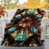 1PC Stained Glass KaleidoscopeOutdoor Flannel Blanket - Soft Plush Decor for Picnics, camping, Bedroom, Playroom, Office, or Lunch Break 1310A