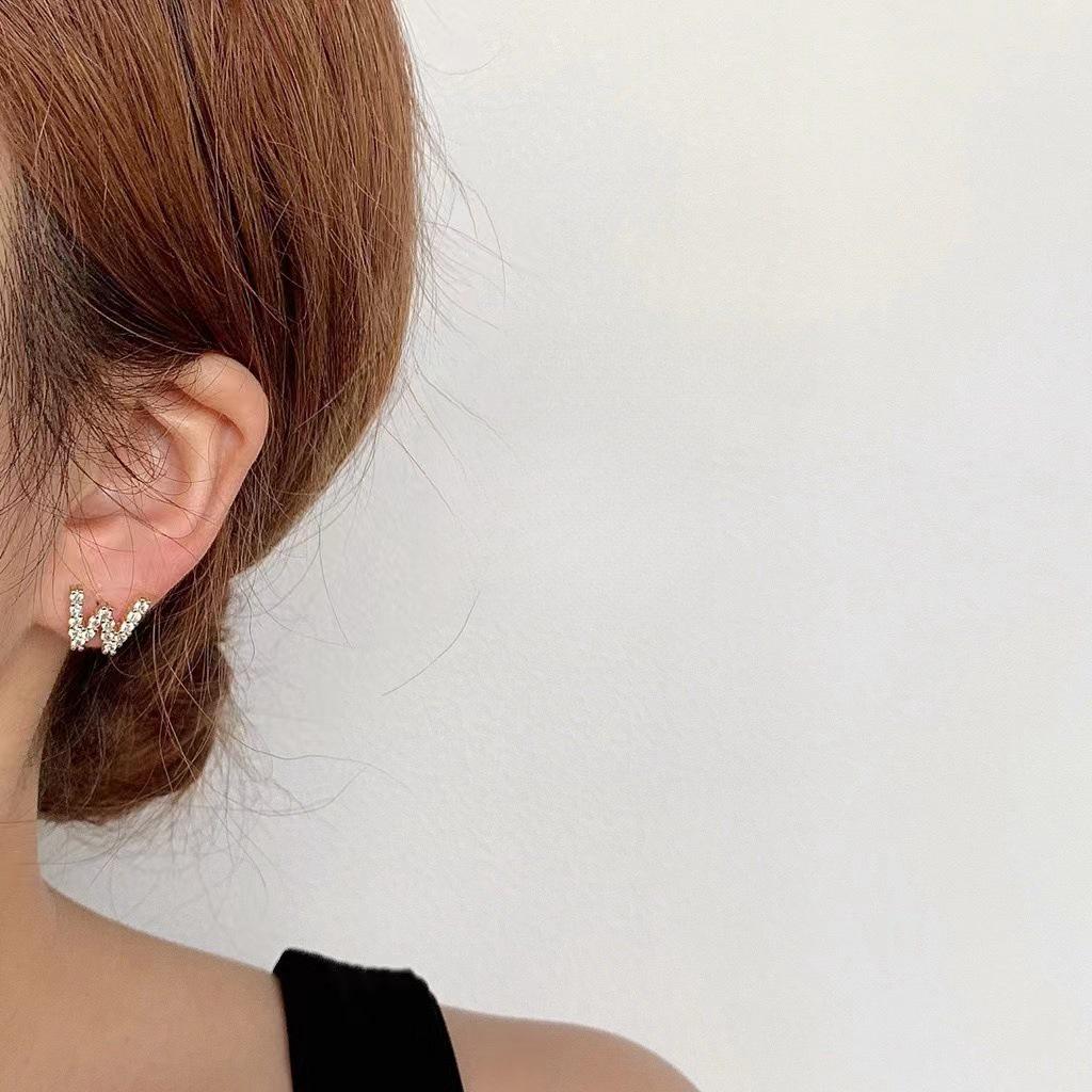 Korean Micro-Diamond Trendy Letter Stud Earrings: Elegant, High-End Accessories for Women's Unique Style.