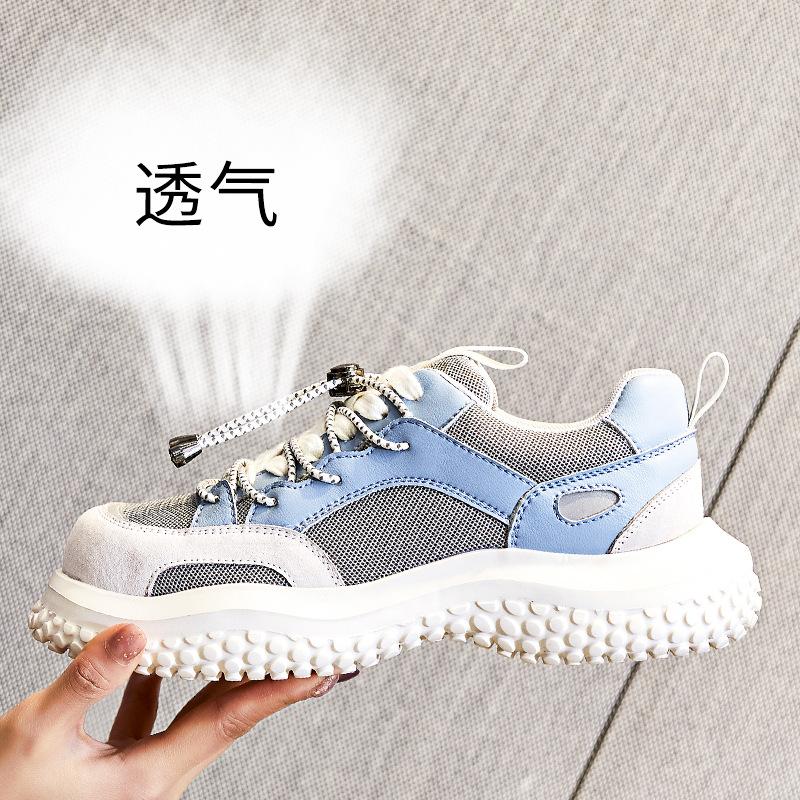 

Туфли из свиной кожи для папы, женские, весна 2025, новые универсальные спортивные туфли, женская повседневная обувь из кожи на платформе 35 сине серый