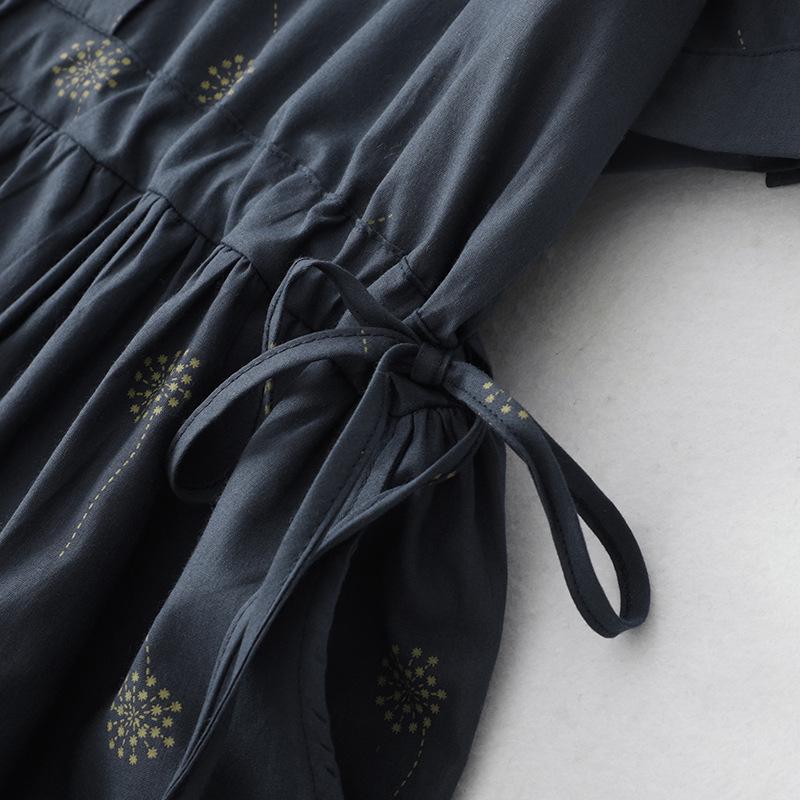 2026 Summer Women's High-End Chinese Style Cotton Linen Shirt Dress - Waist-Cinched, Slimming, Mid-Length Skirt