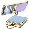 Suitable for Samsung Z Flip7 Mobile Phone Case Magnetic Folding Hinge Plain Leather Pc Electroplate Finger Ring Holder Shell Film Full Packaging