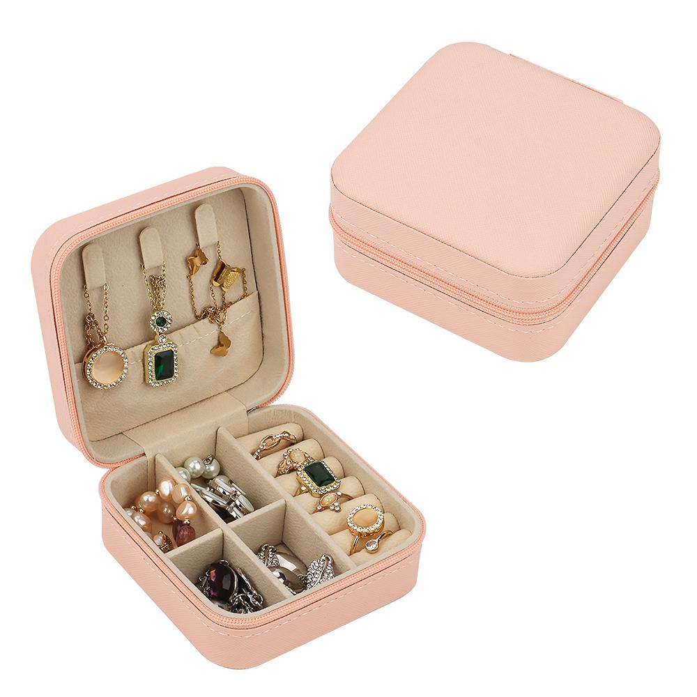PU Leather Mini Jewelry Storage Zipper Closure Travel Jewelry Box Ring Organizer  Display Box
