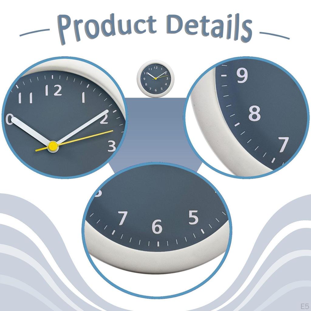 Bathroom Clock Minimalist with Suction Cup Wall Silent for Household Restroom Living Room