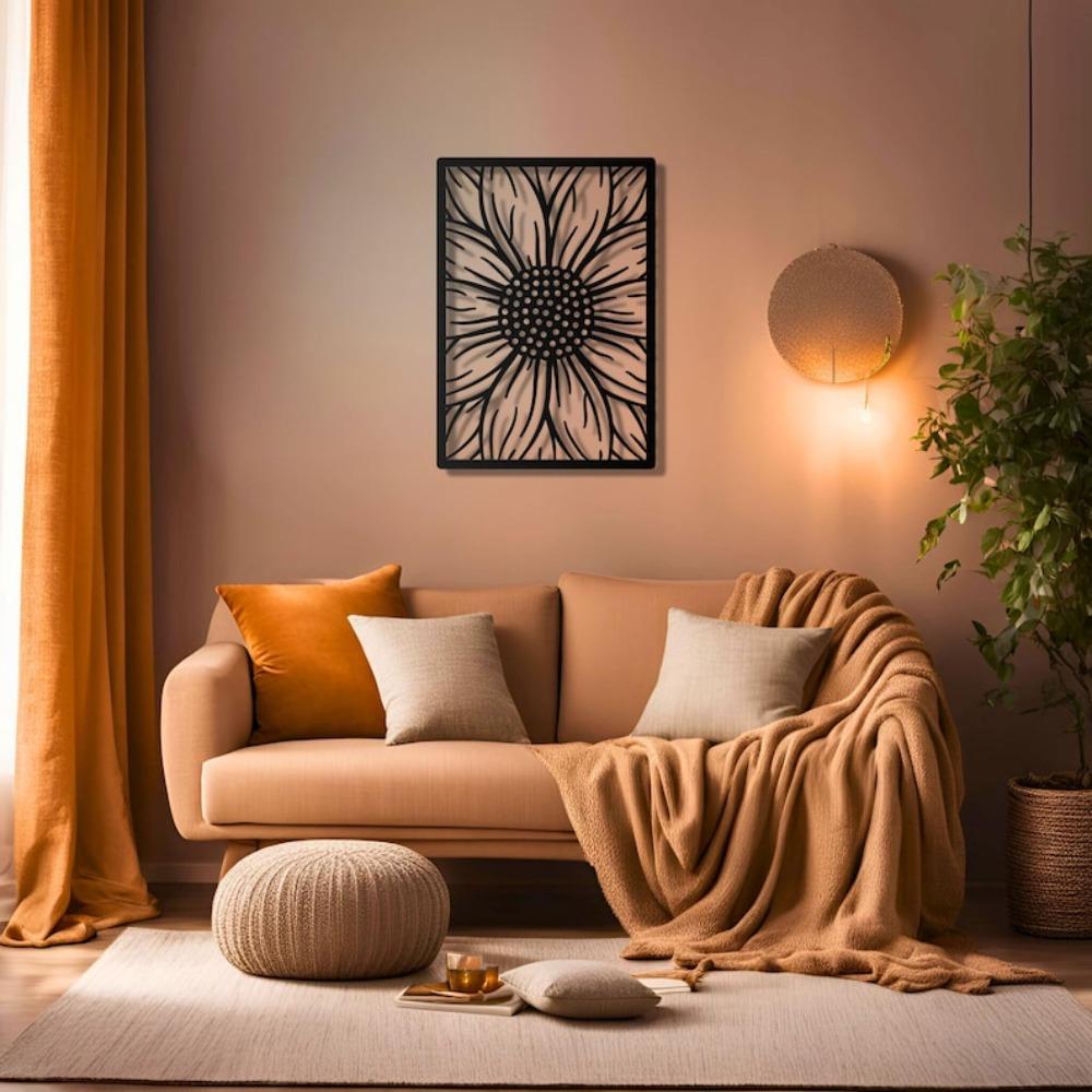 Minimalist Sunflower Metal Wall Art, Modern Nature Decor for Kitchen