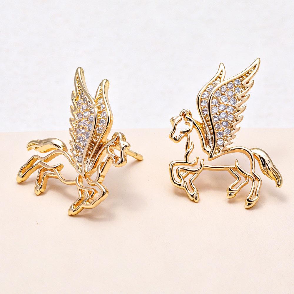 2026 Exquisite Pegasus Dream Earrings: Light Luxury, Hollowed-Out Design, Micro-Inlaid Gems