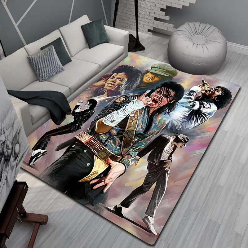 Tappeto Artistico 3D Moda MJ Michael Jackson King of Pop per Camera da Letto Soggiorno Divano Casa Zerbino Decorazione, Tappetino Pavimento Grande Antiscivolo per Bambini