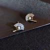 Temperament Imitation Zircon Earrings Design Sense Ginkgo Leaf Stud Earrings Women'S Simple Small Pearl Fan Earrings