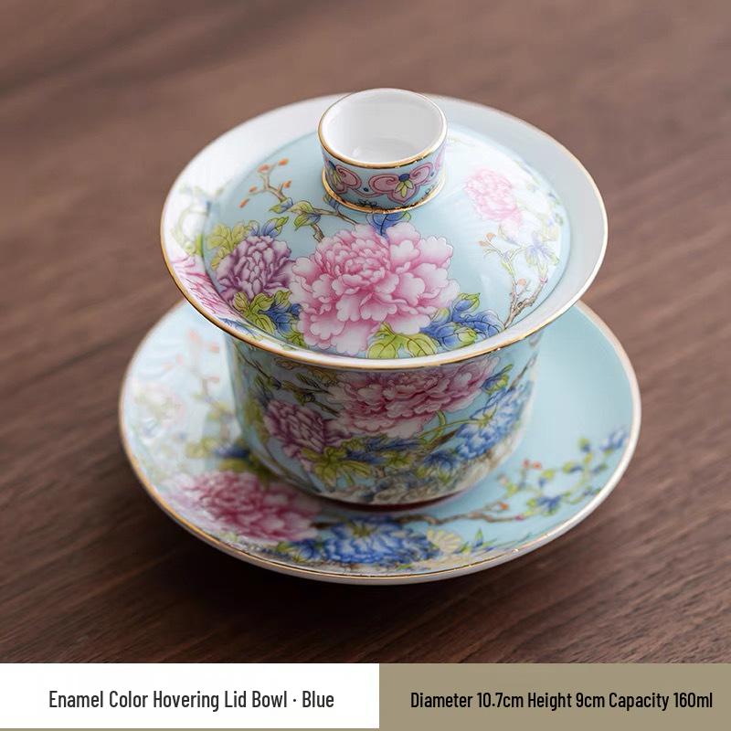 Palace-Style Peony Gongfu Enamel Ceramic Tea Cup Souvenir
