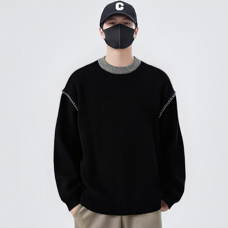 Men s Trendy Color Block Knit Sweater - Autumn/Winter Fashion M чёрный