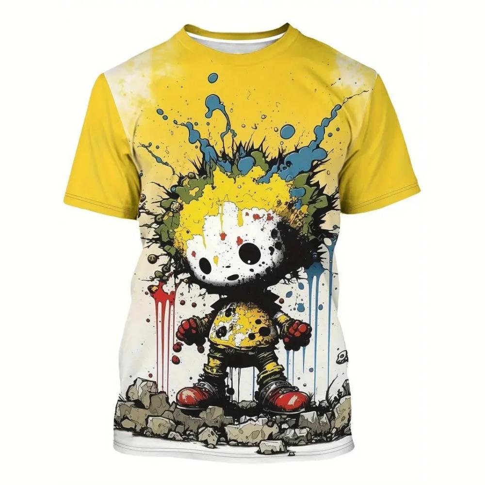 Cartoon Kitten Printed T Shirt For Men Funny Animal Oversized T-shirt Casual O-neck Short Sleeve Loose Tops Summer Men's Clothes