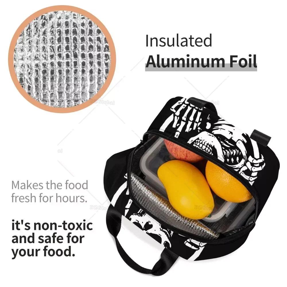Skull Insulated Lunch Bag for School Office Resuable Thermal Cooler Lunch Box for Women Kids Food Container Bento Tote Bags