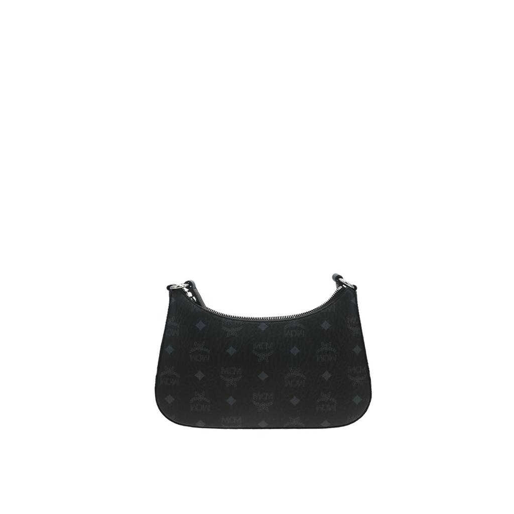 MCM Aren Visetos Monogram Embossed Laurel Logo Pattern Natural Leather Shoulder Bag Women Shoulder Bag Black MWHGSTA04BK001