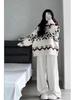 Women's Spring Academy-Style Knit Sweater & Wide-Leg Pants Two-Piece Set