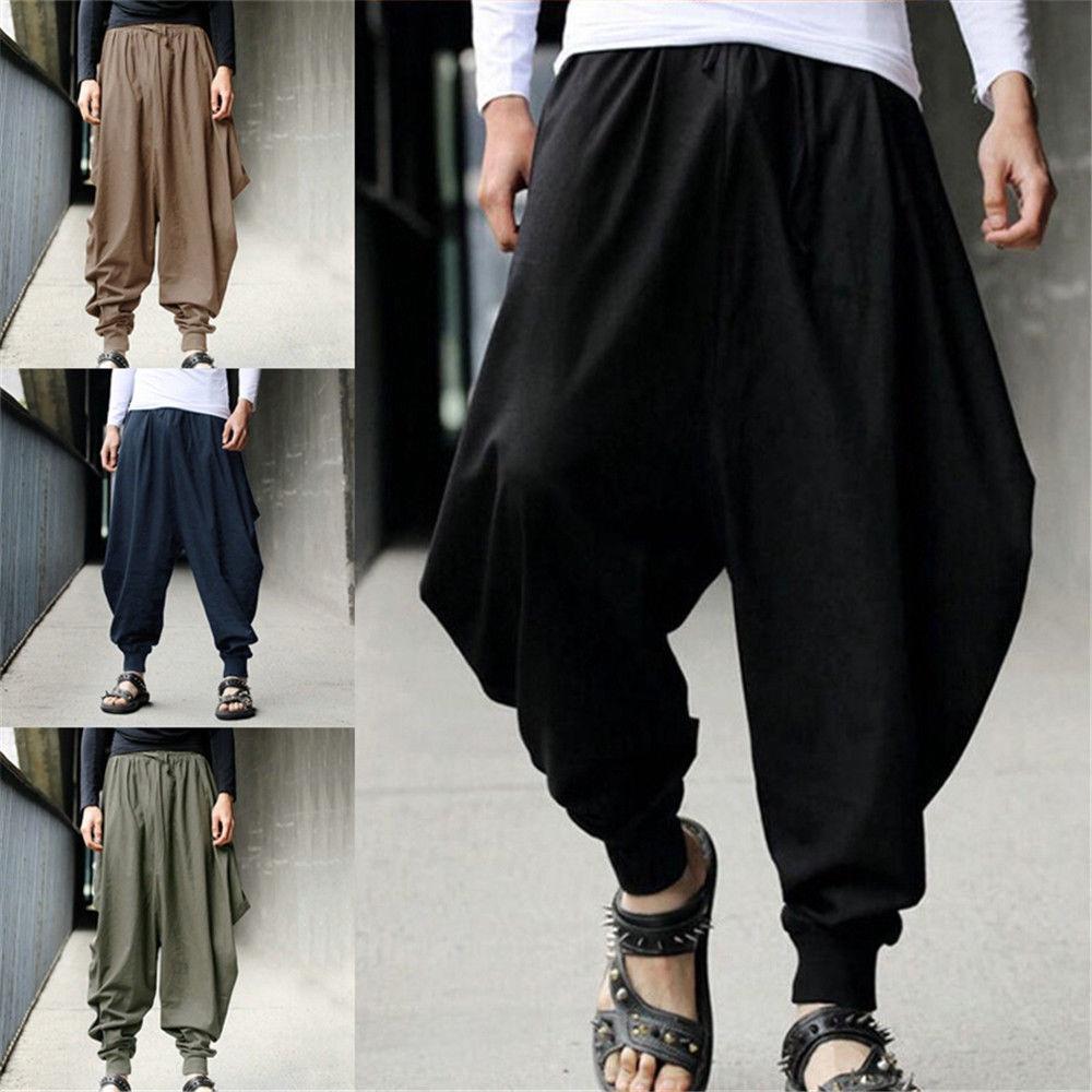 Men Retro Casual Cotton Harem Japanese Trousers With Comfortable Linen Fabric For Stylish Everyday Wear