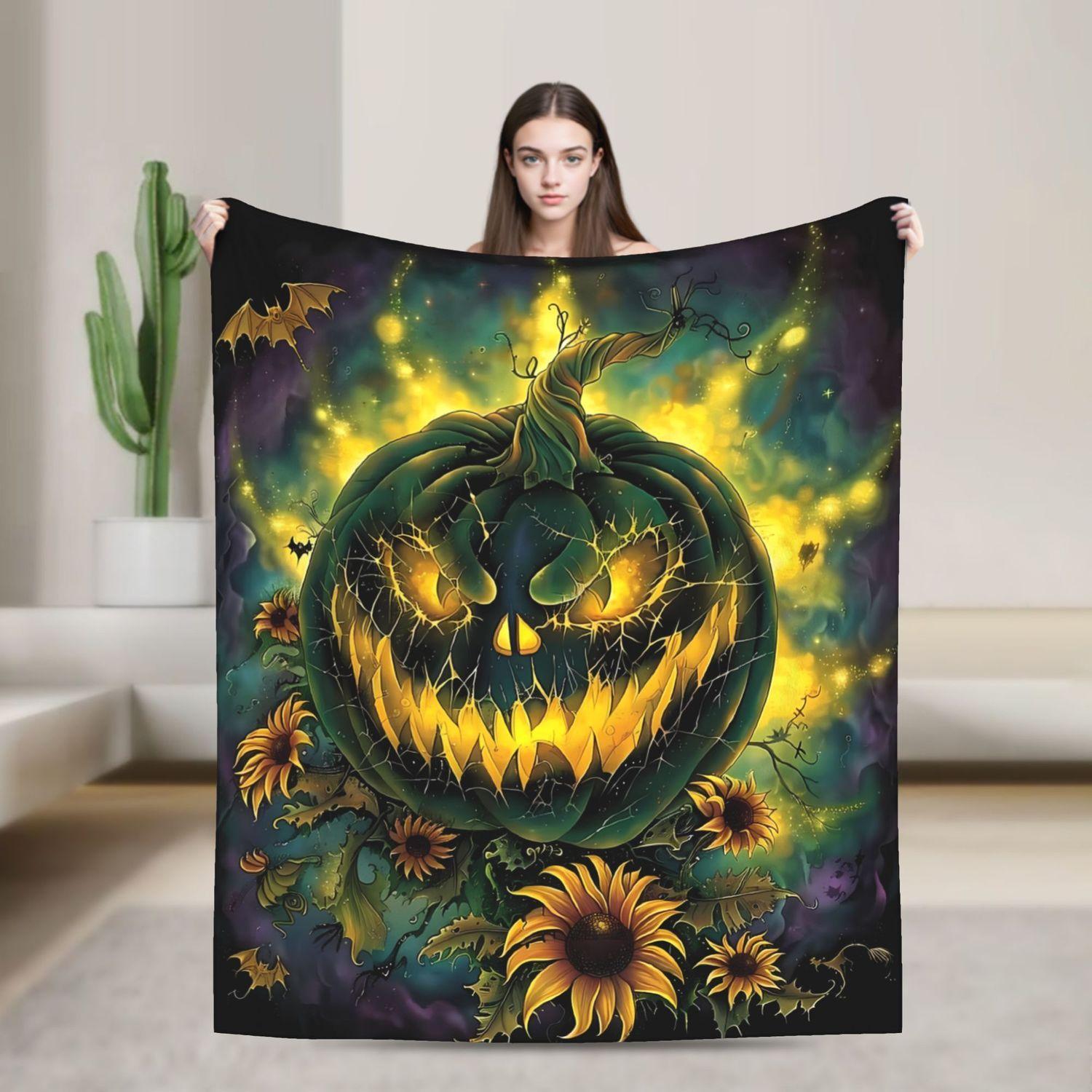 Halloween Pumpkin Flannel Blanket - Soft Warm Cozy Holiday Throw 70x100cm