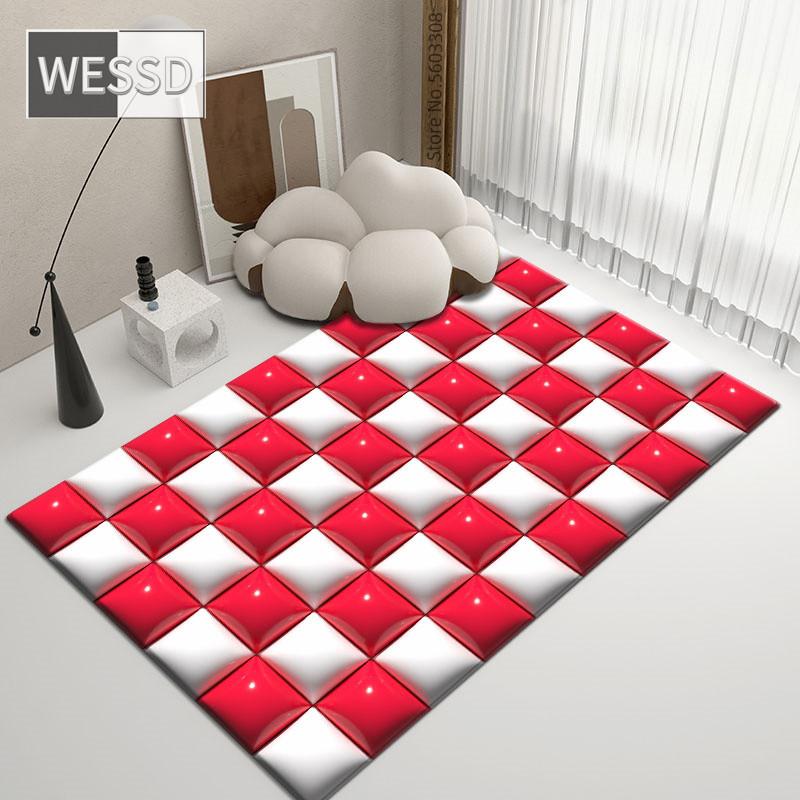3D Carpet Geometric Plaid Large Size Room Rugs Gaming Room Mat Decoration Bedroom Checkerboard Carpet For Bathroom Mat
