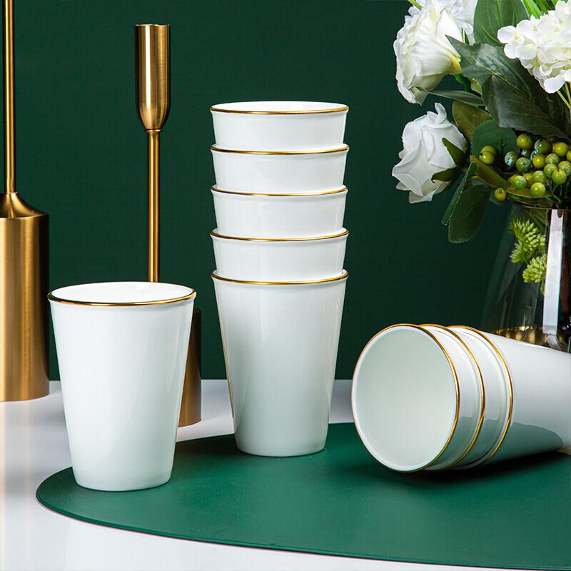 Gold-Rimmed Ceramic Beverage Cups (10-Pack)