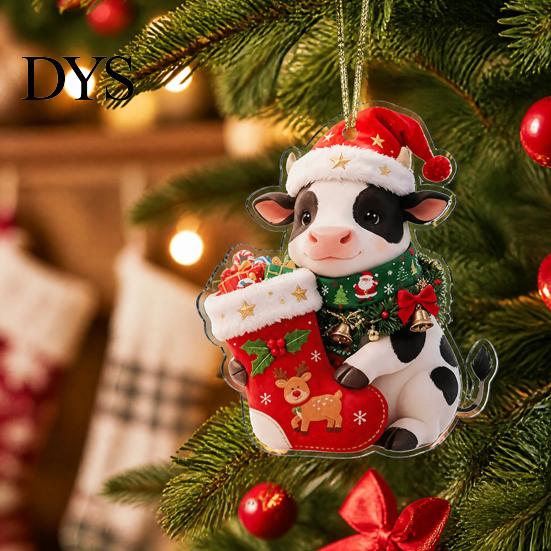 Lightweight Acrylic Party Supplies Cute Cow Christmas Ornament, Cartoon Milk Hanging Decoration, 2D Unique Souvenirs Flat Farmhouse Animal Pendant for