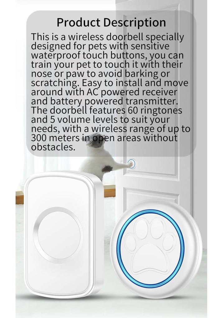 Wireless Pet Doorbell for Training Cats and Dogs