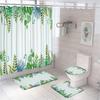 Green Gold Leaves Shower Curtain Set Summer Tropical Plant Bath Screen Bathroom Mat Non Slip U-Shape Rug Carpet Lid Toilet Cover
