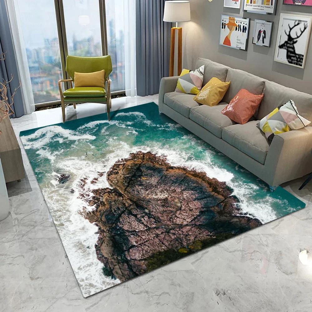Beach Waves Printed Area Rug for Living Room Kids Room Kitchen Mat Modern Floor Carpet Entrance Bathroom Non-Slip Home Decor