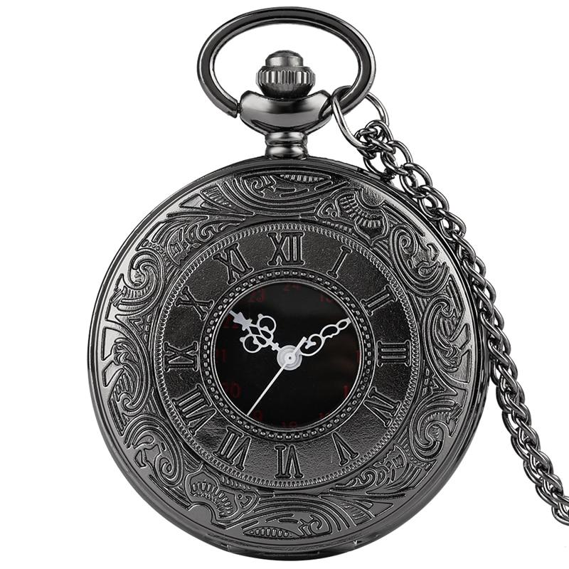Vintage Roman Numerals Pocket Watch with Chain Hollow Case Steampunk Quartz Fob Watch