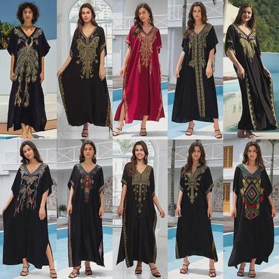 "European & American Embroidered Cotton Maxi Skirt: Women's Beach Sun Protection Robe"